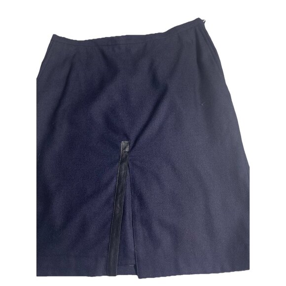 En Navy Size 38 Virgin Wool Cashmere Pencil Skirt Made In Austria Trimmed Split - Picture 1 of 14